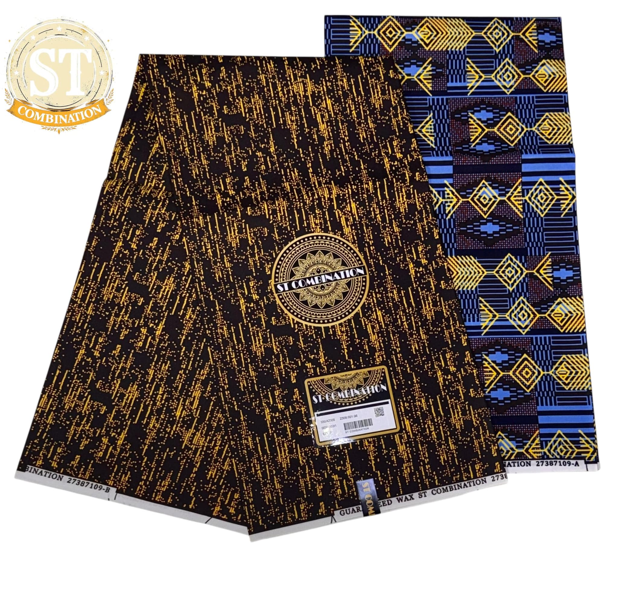 Tissu Wax ST Combination Or & Bleu Royal
