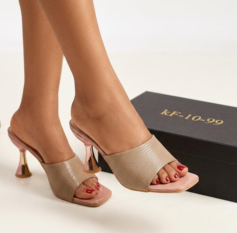 Mules Reptile Nude Talon Métallique