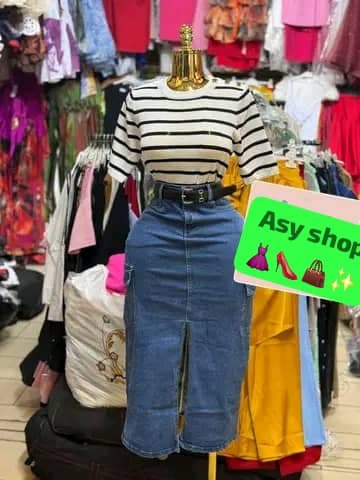 Ensemble Top Rayé & Jupe Jean Cargo Fendue - Boutique