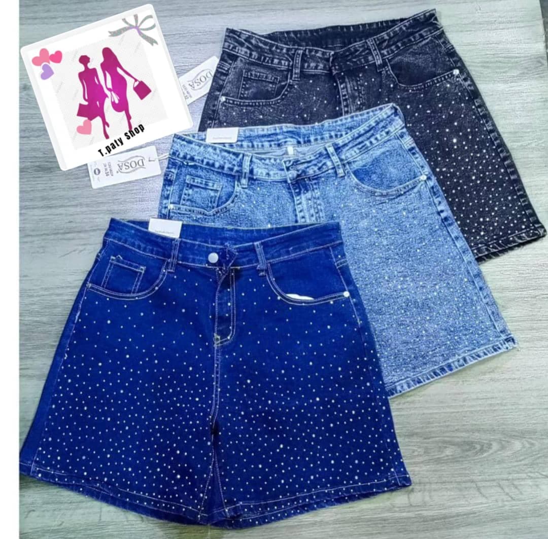 Short en Jean Taille Haute Orné de Strass - Collection DOSA - Boutique