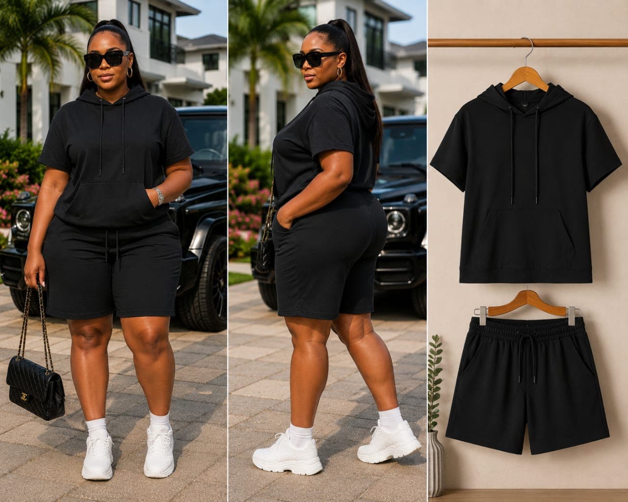 Ensemble Short et Hoodie Manches Courtes Noir - Boutique
