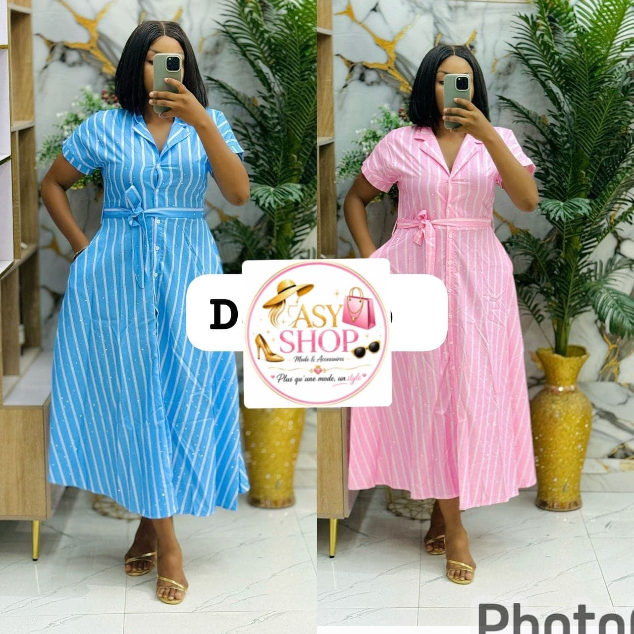 Robe Chemise Rayée à Ceinture ASY - Boutique