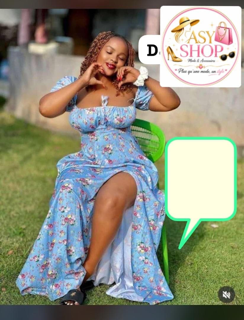 Robe Longue Fleurie Bleu Azur à Fente - Boutique
