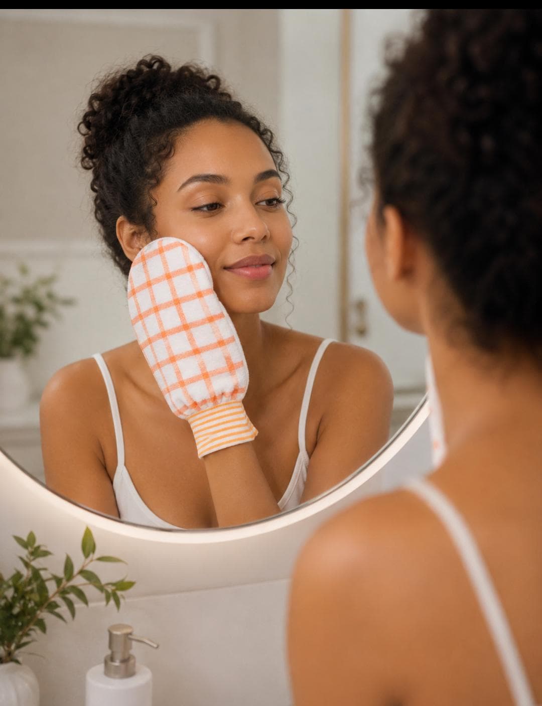 Gant Exfoliant Doux Damier Orange - 1