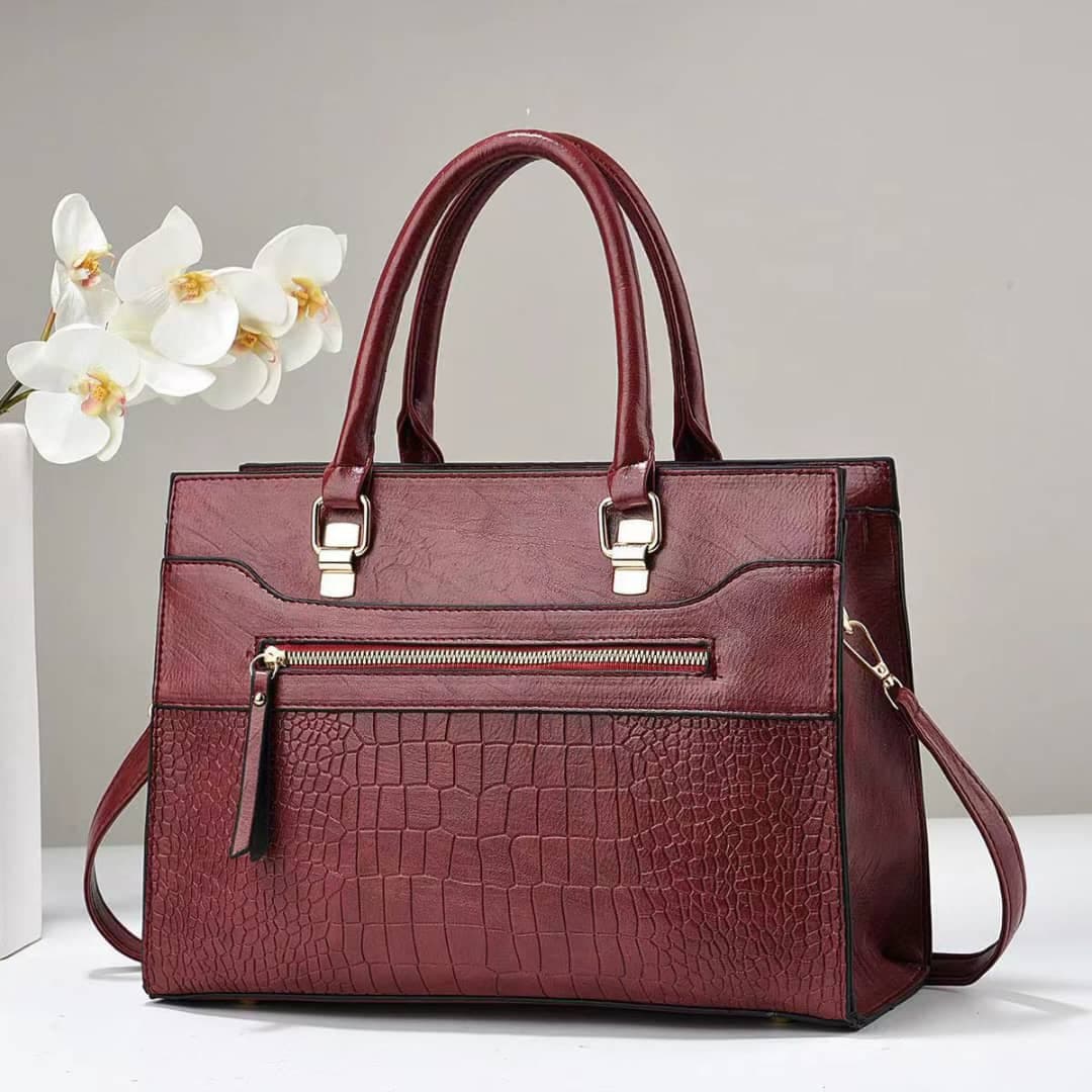 Sac Trapèze Bordeaux Bi-Texture Croco