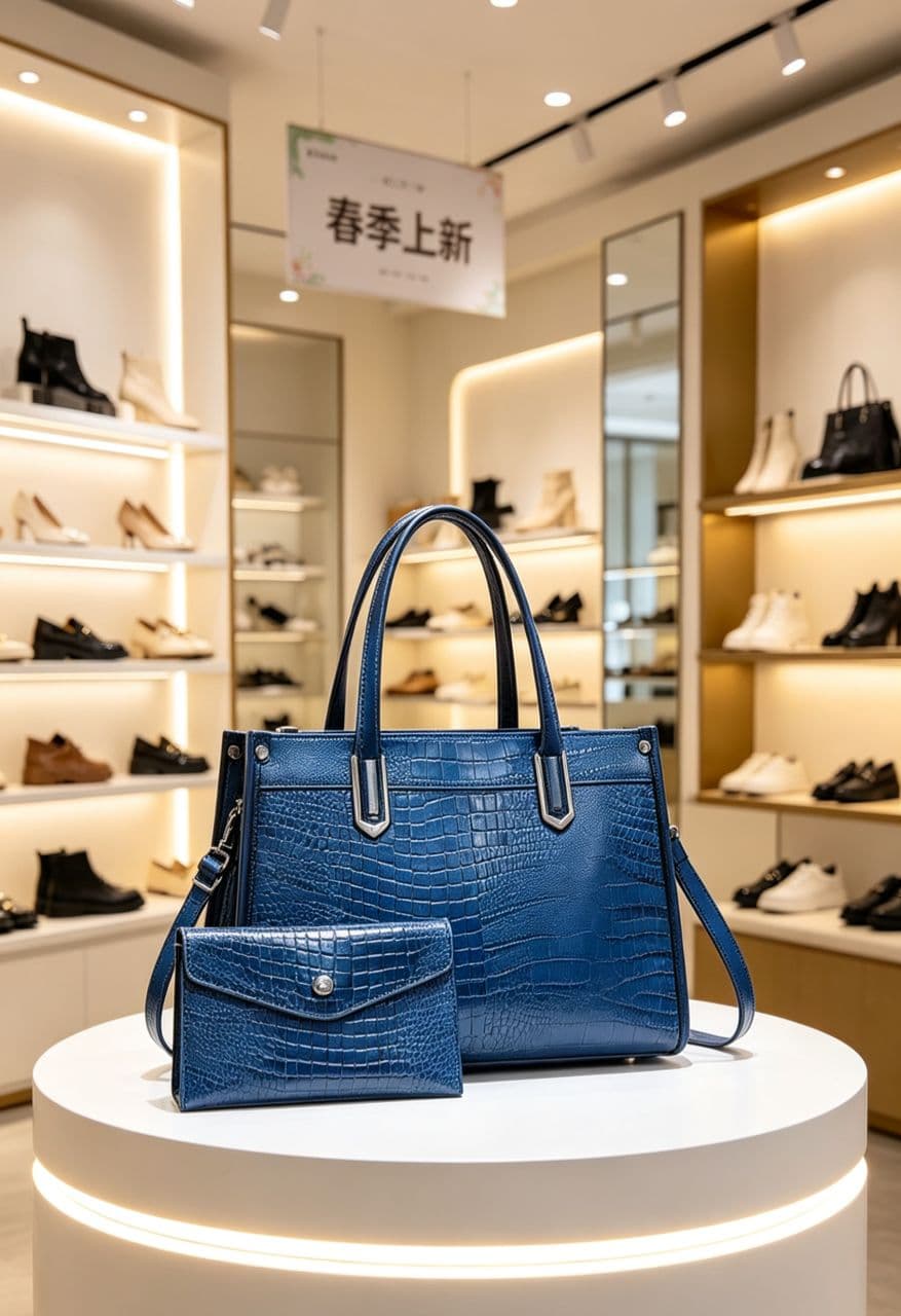 Ensemble Sac Cabas & Pochette Croco Bleu Roi